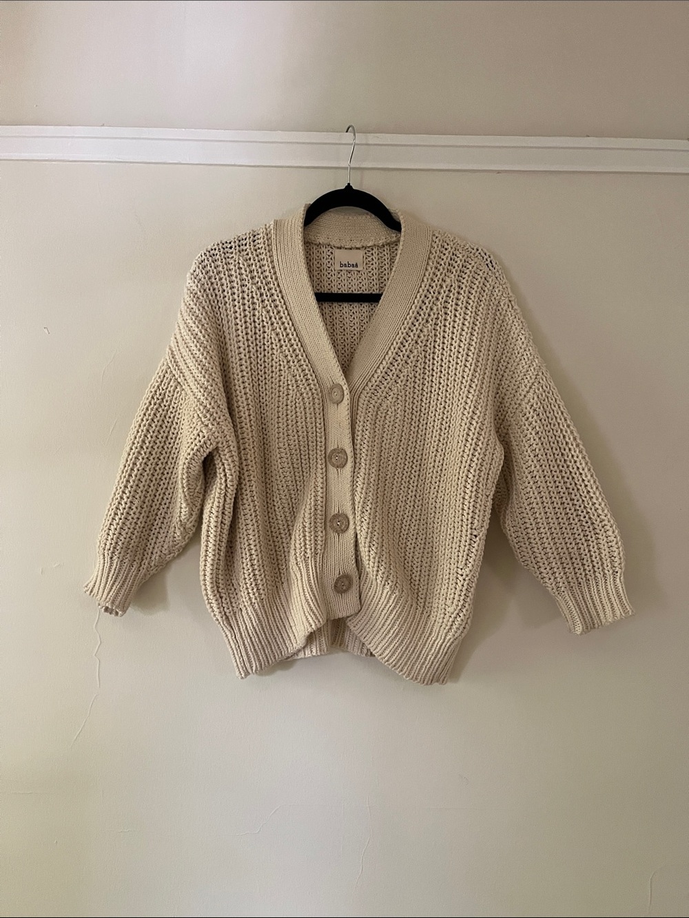 Babaa Cream Oversized Chunky Knit Cardigan with Buttons